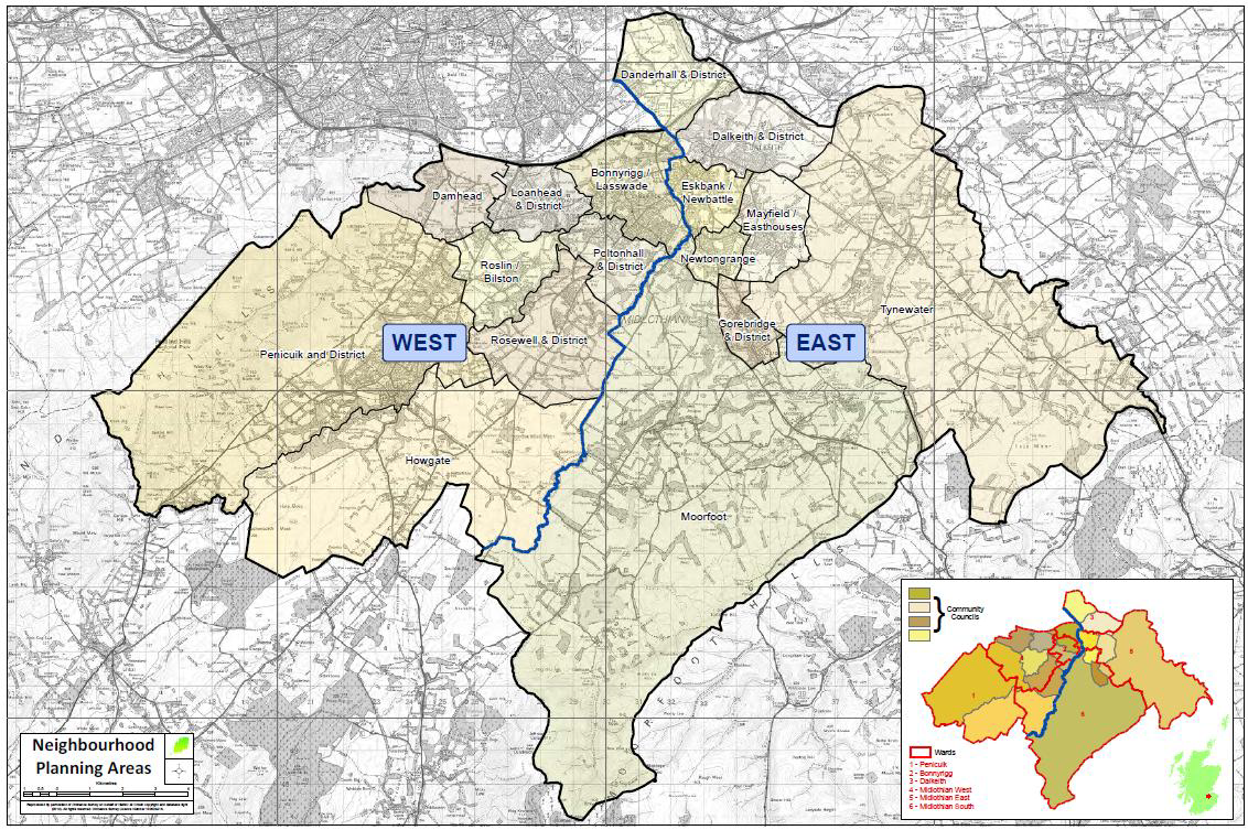 Map of Midlothian localities West and East